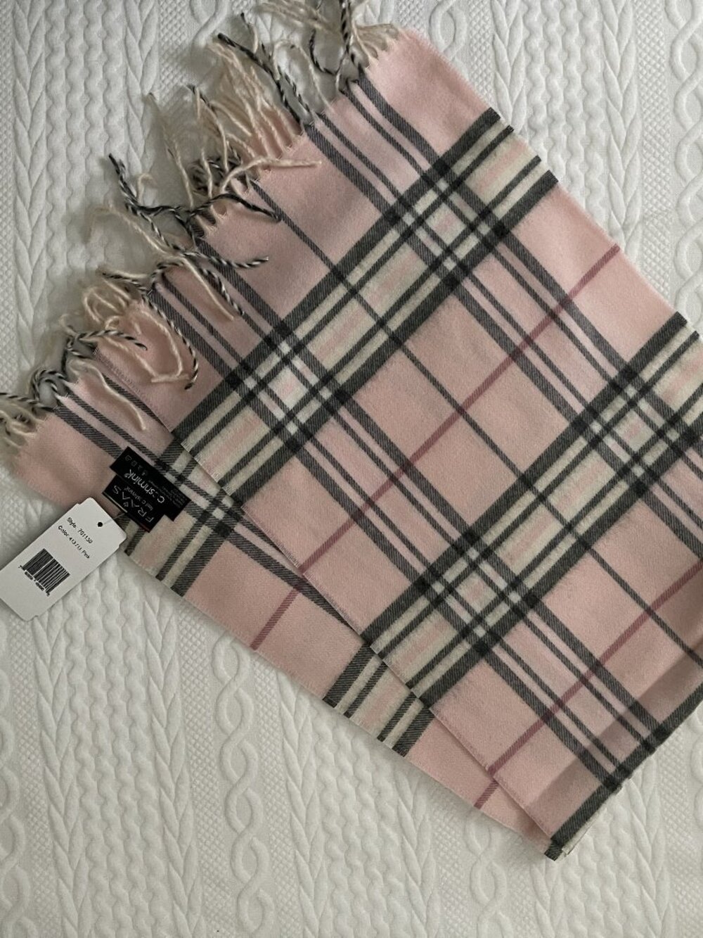 FRAAS Plaid Cashmink Scarf Blush Pink Grey Check Fringe NWT Made in Germany